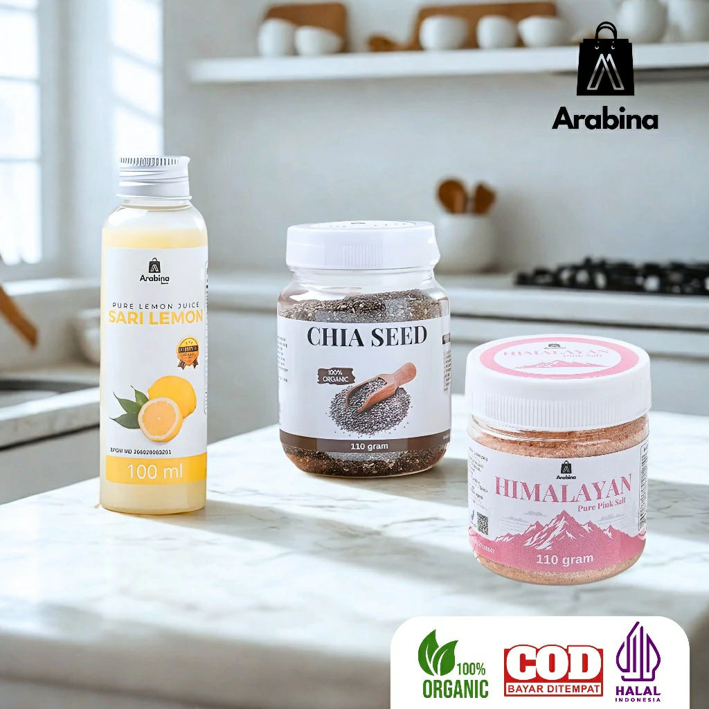 Arabina Paket Diet Gachimon Sari Lemon Chia Seed Garam Himalaya 100% Original Organik - Image 3