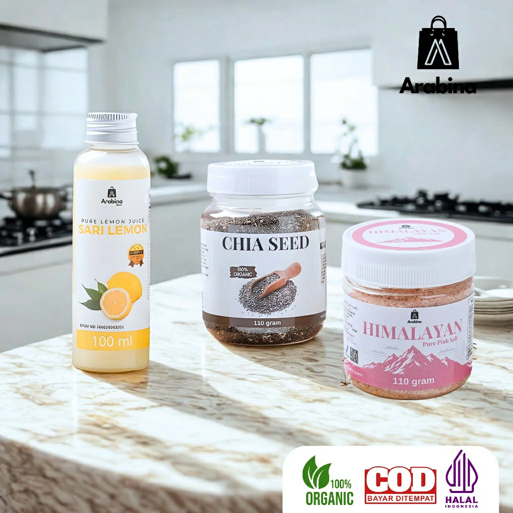 Arabina Paket Diet Gachimon Sari Lemon Chia Seed Garam Himalaya 100% Original Organik - Image 2