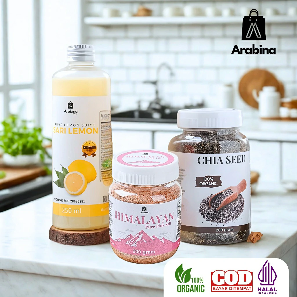 Arabina Paket Diet Gachimon Sari Lemon Chia Seed Garam Himalaya 100% Original Organik - Image 4