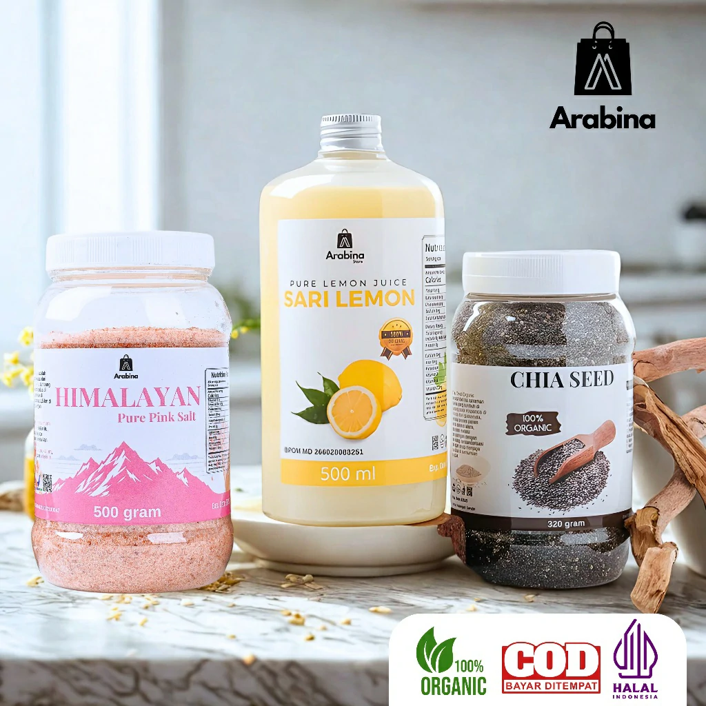 Arabina Paket Diet Gachimon Sari Lemon Chia Seed Garam Himalaya 100% Original Organik - Image 5