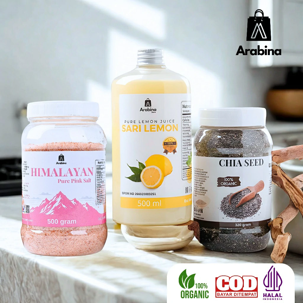 Arabina Paket Diet Gachimon Sari Lemon Chia Seed Garam Himalaya 100% Original Organik - Image 6