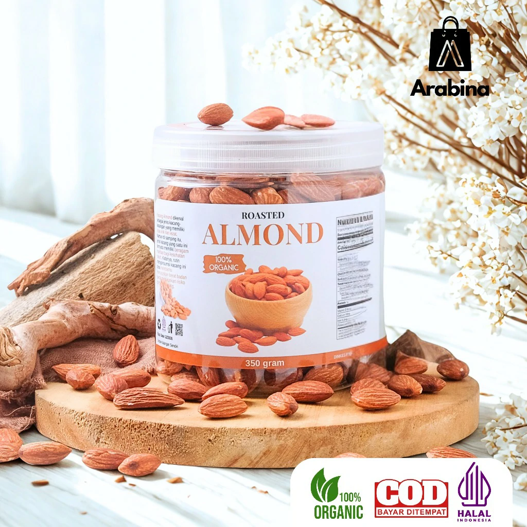 Arabina Kacang Almond Panggang Organik Kupas Premium Roasted Almond Organic Original Natural - Image 3