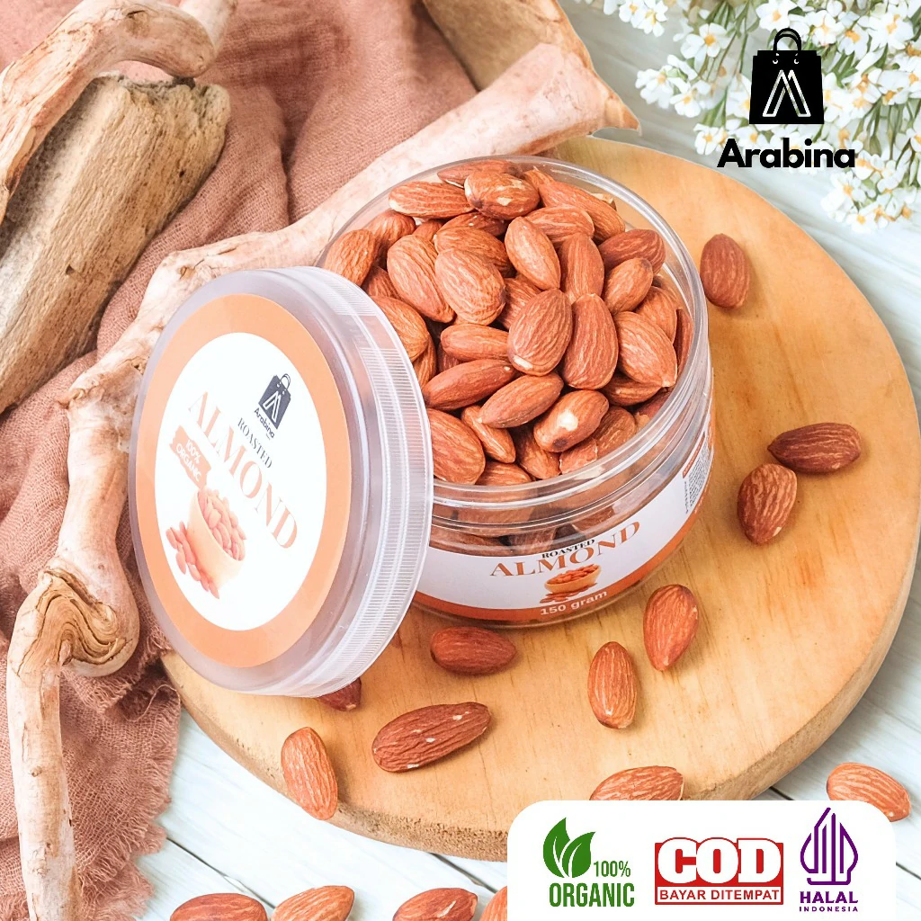 Arabina Kacang Almond Panggang Organik Kupas Premium Roasted Almond Organic Original Natural - Image 6