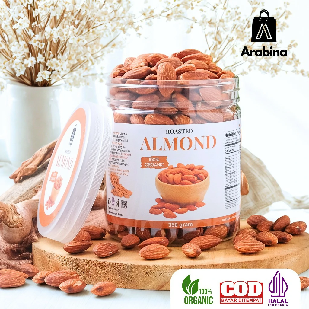 Arabina Kacang Almon 100% Organik Panggang Roasted Almond Kupas Premium - Image 2