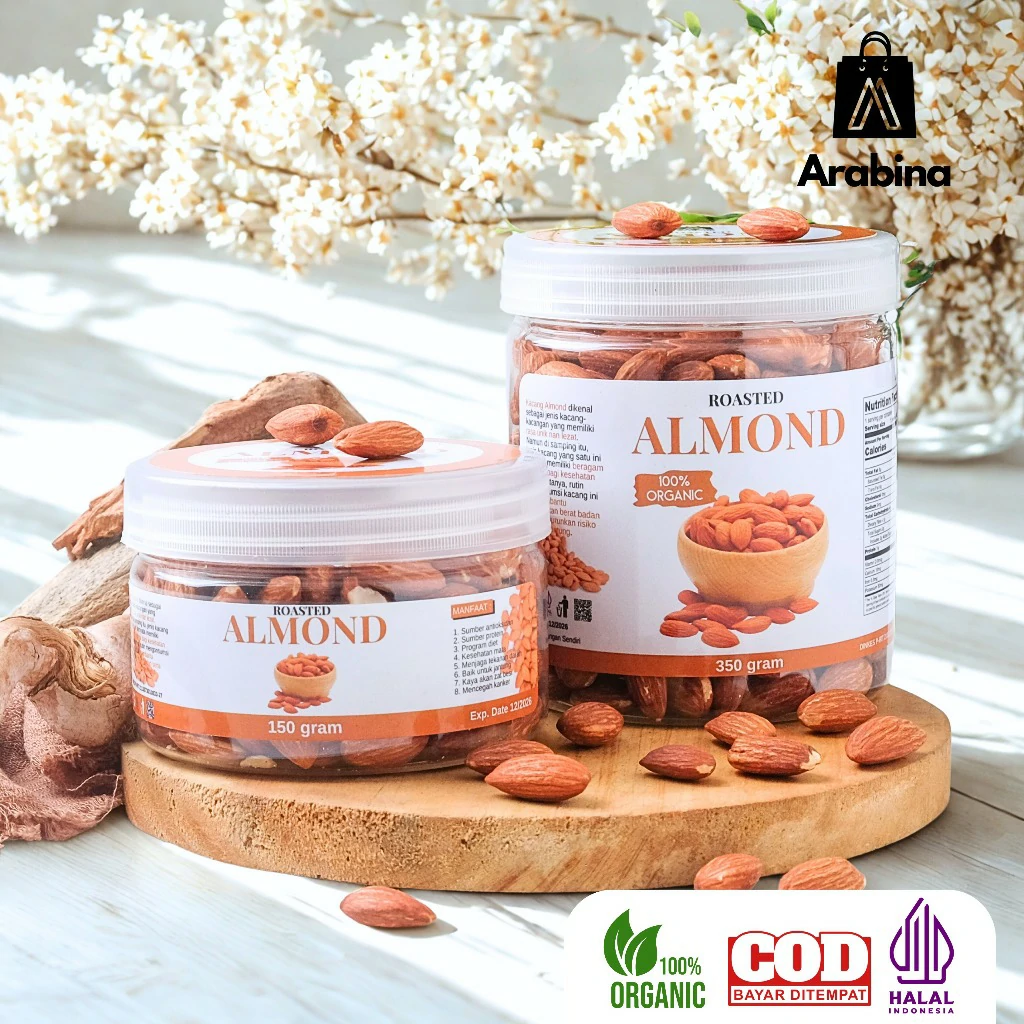 Arabina Kacang Almond Panggang Organik Kupas Premium Roasted Almond Organic Original Natural - Image 7