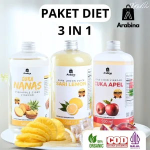 Arabina Paket 3in1 Suplemen Diet Detoks Cupelmonas Cuka Apel Sari lemon Cuka Nanas
