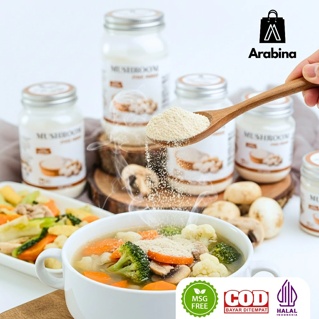 Arabina Kaldu Jamur Bubuk 100% Non MSG Halal Bumbu Penyedap Rasa Mushroom Seasoning Powder - Image 6