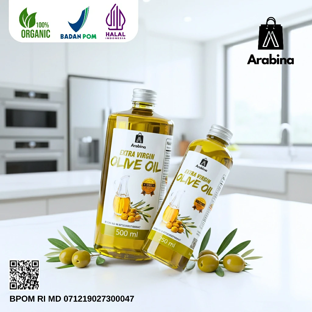Arabina Minyak Zaitun 100% Original Extra Virgin Olive Oil Untuk Diminum Masak Rambut Wajah Jerawat - Image 7