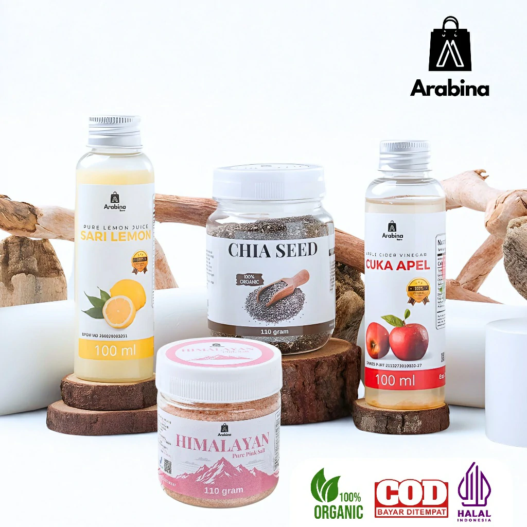 Arabina Paket Detoks Diet Gachimonpel Alami 4in1 Garam Himalaya Cuka Apel Chia Seed Sari Lemon - Image 3