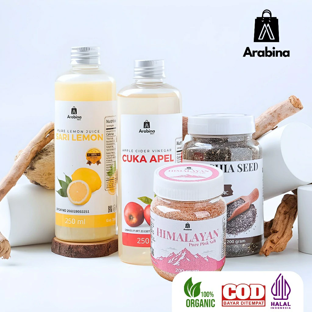 Arabina Paket Detoks Diet Gachimonpel Alami 4in1 Garam Himalaya Cuka Apel Chia Seed Sari Lemon - Image 5