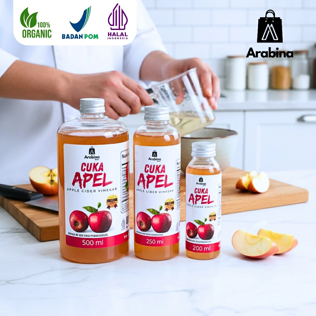 Arabina Cuka Apel 100% Alami Original Untuk Diet Jerawat Apple Cider Vinegar With The Mother - Image 3